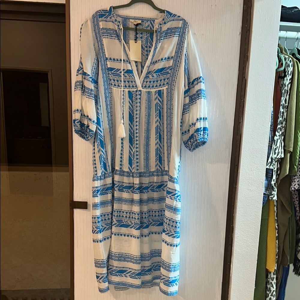 Blue and White Patterned Dress